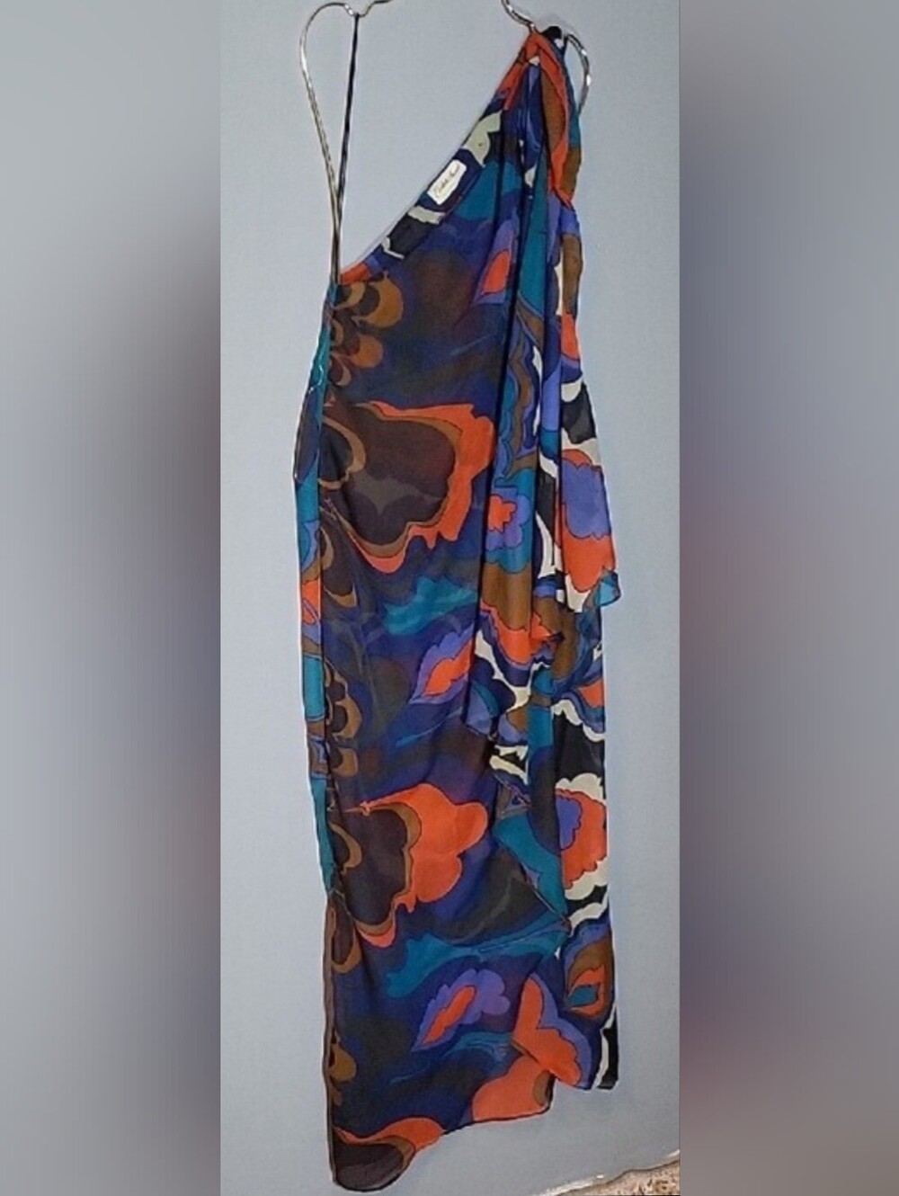 Vintage Elizabeth Strewart Size S One-Shoulder Floral Coverup Dress Sarong Zip - Picture 9 of 9